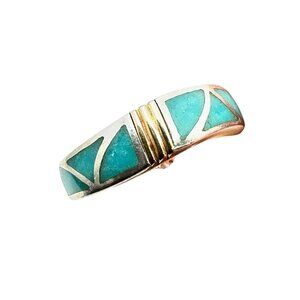 Eric Grossbardt 18K Gold Sterling Silver Pearl Turquoise Band Ring Size 9